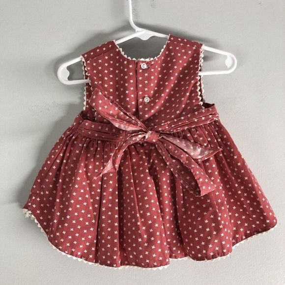 Vintage Girls Pinafore Circle Dress 18 Months Polka Dot Floral Button Tie Waist - Picture 6 of 12